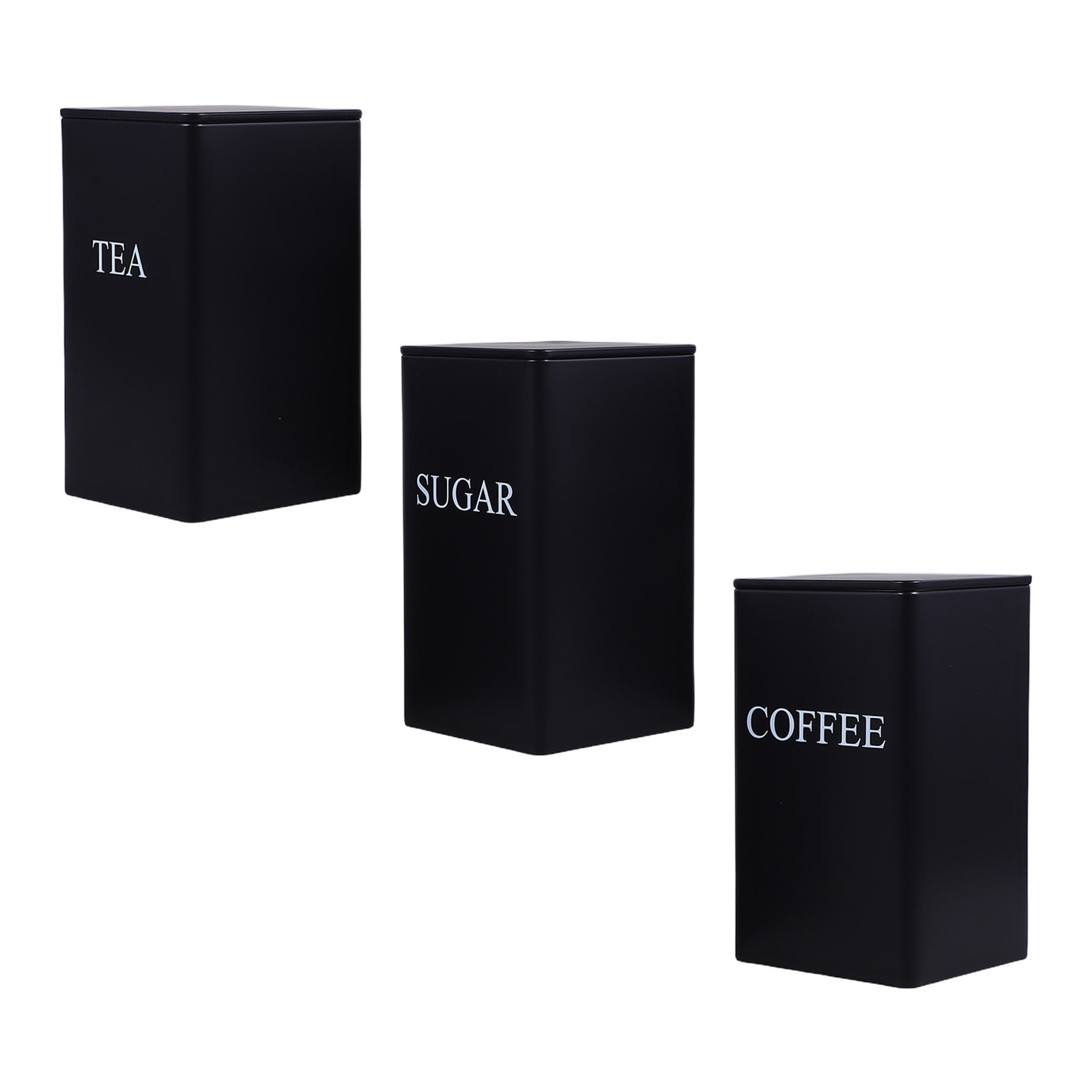 Coffee Tea And Sugar Canisters - 3-teiliges Küchen-Aufbewahrungsset aus Metall, quadratische, luftdichte