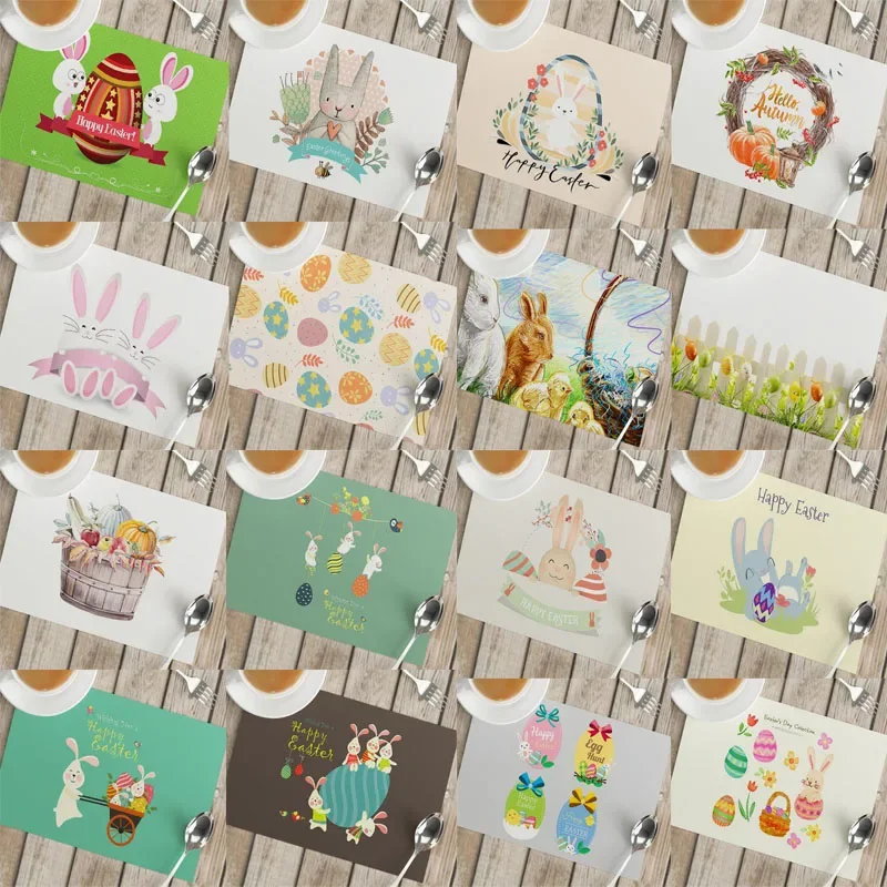 Coffee Tea Place - Cartoon Osterhasen-Eier Bedruckte Tischsets Platzdeckchen Stoffuntersetzer