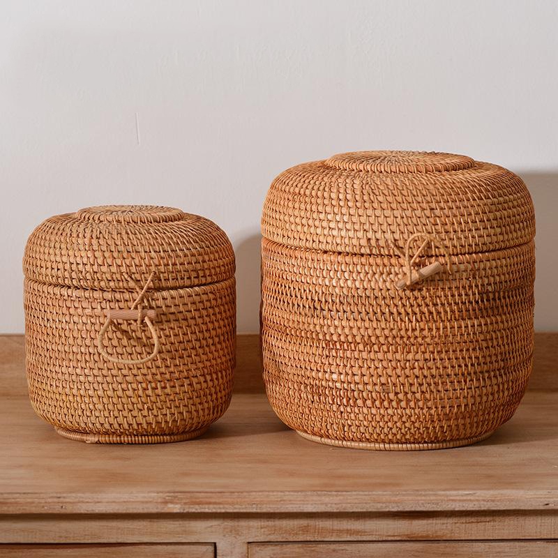 Coffee Tea And Sugar Canisters - Handgewebte Rattan-Tee-Aufbewahrungsbox mit Deckel, Puer-Teebeutel-Organizer, grüner