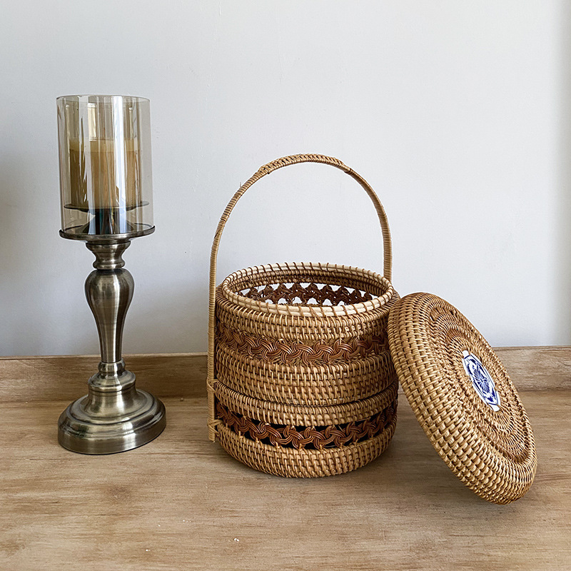 Vietnam Coffee Tea - Direkt vom Großhändler: Vietnamesische Rattan-Doppelschicht-Lebensmittelbox, Desktop-Kaffeetisch,
