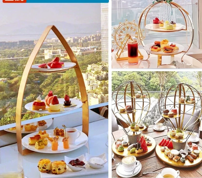 Coffee Tea Break - Nachmittagstee-Snackständer, dreistöckige Obstschale, Kuchen- und Kaffee-Pausentisch,