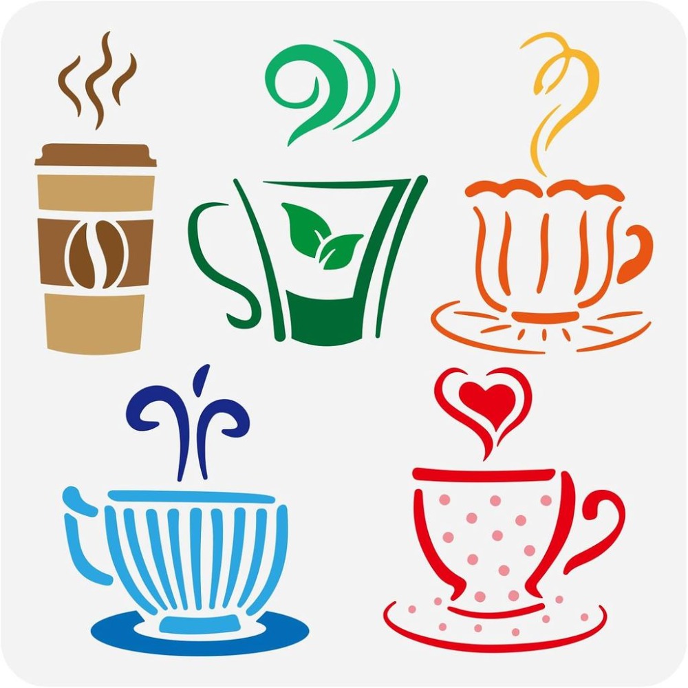 Draw Coffee And Tea - Heißgetränke-Schablone zum Malen 11,8x11,8 Zoll Wiederverwendbare