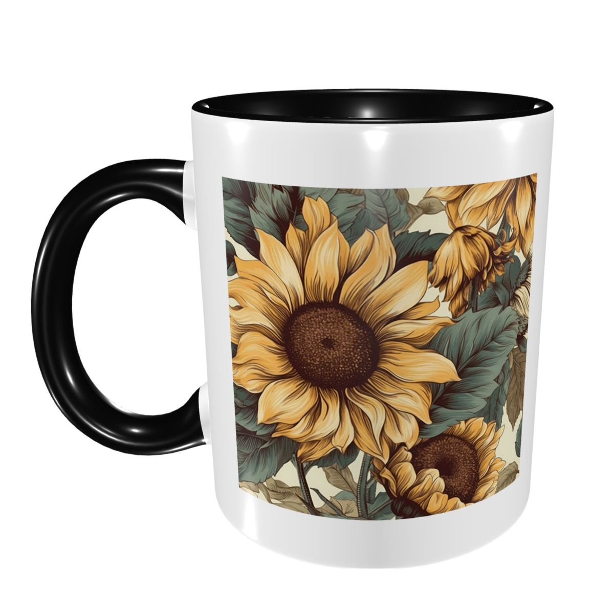 Draw Coffee And Tea - Goldener Sonnenblumen-Cluster Vintage Botanische Zeichnung Tasse