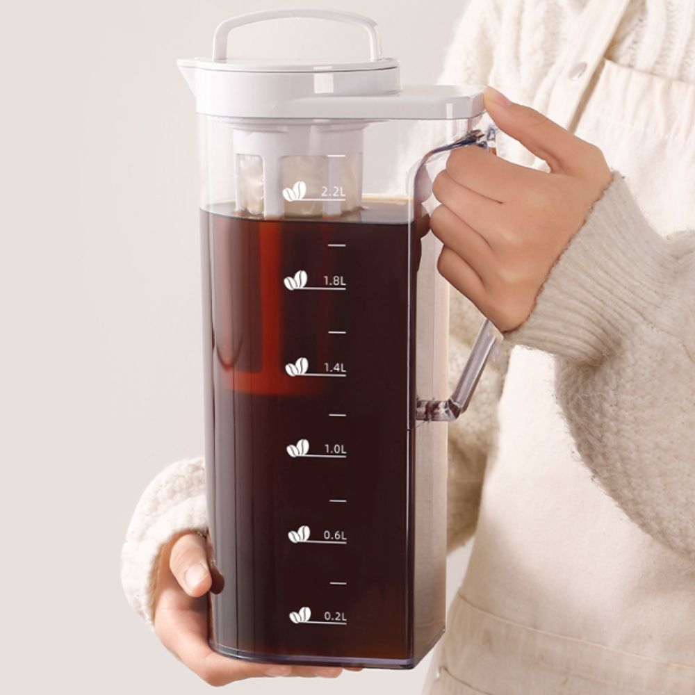 French Press Glass - Große Kaltbrüh-Kaffeekanne mit Filter, Auslaufsicher, Transparente